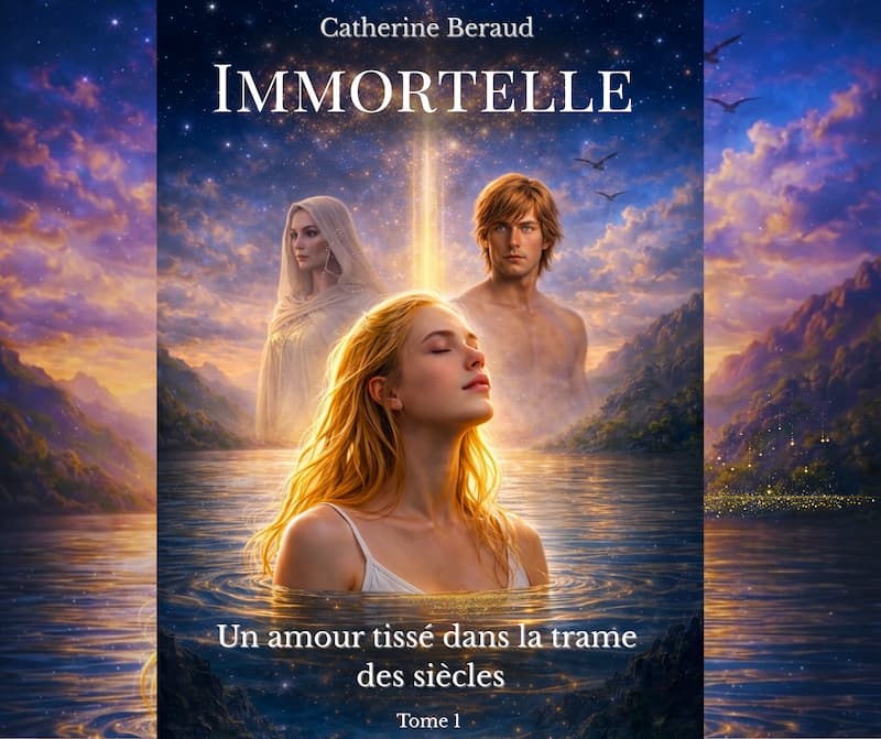 Couverture du roman Immortelle, jeune femme le visage tourné vers le ciel en méditation
